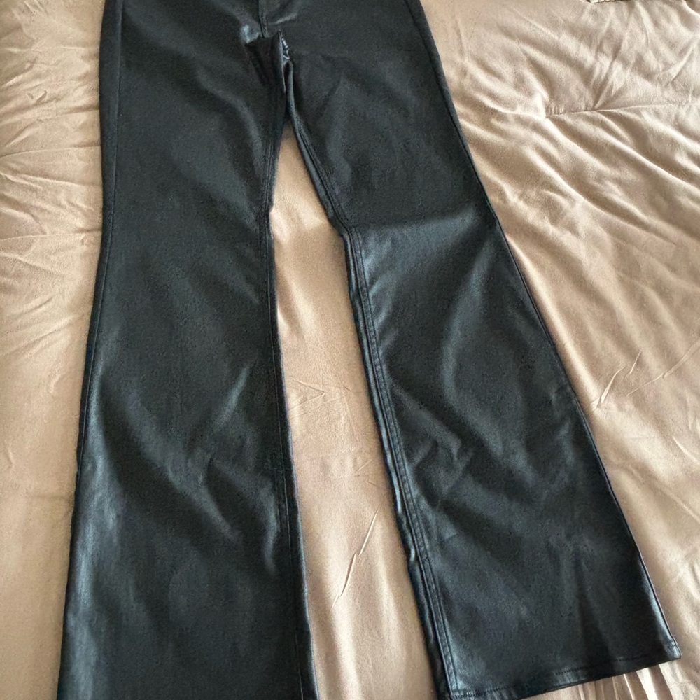 NWT WHBM Black Faux Leather Hi Rise Flare Pants-size 8